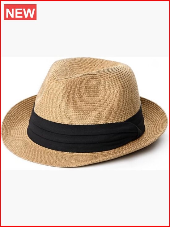 Fedora Straw Sun Hat Foldable Roll Up Short Brim Trilby Panama Beach Hat